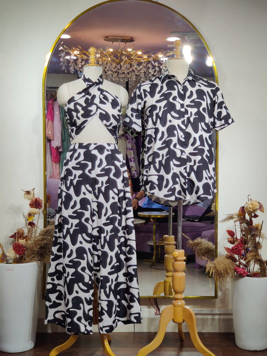 Ella Black & White Printed Couple Set