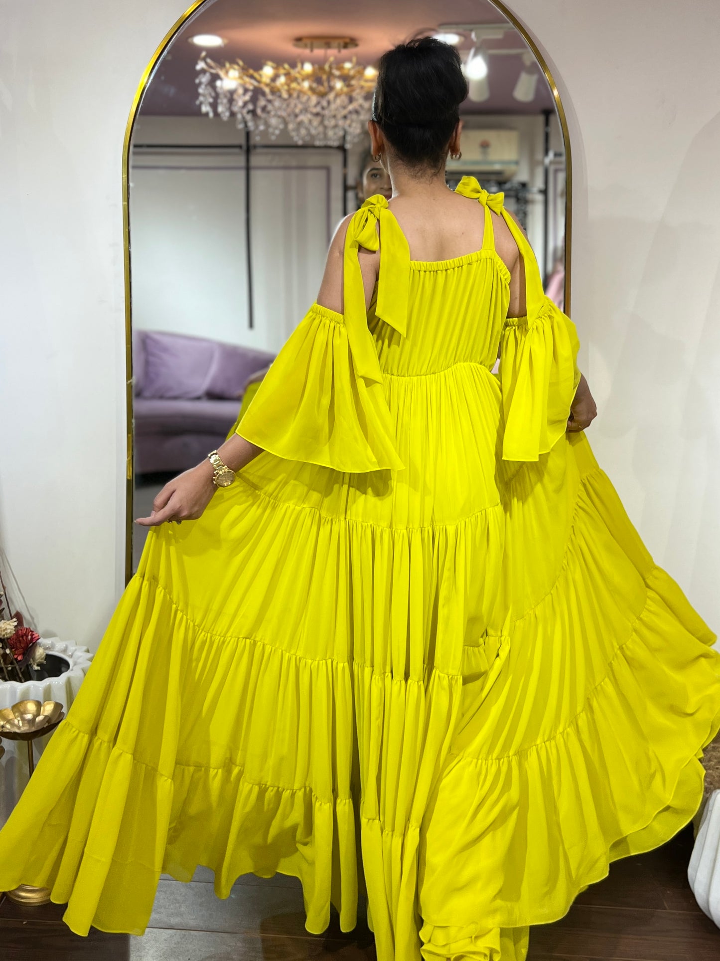 Amber yellow flared dress