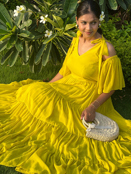 Amber yellow flared dress