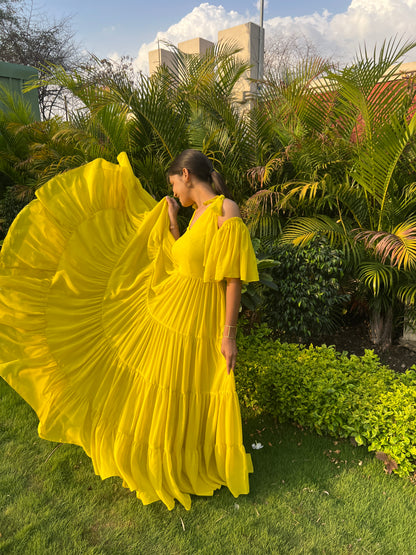 Amber yellow flared dress